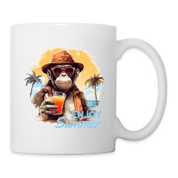 Cooler Affe mit Getränk Lustige Tiere Schimpanse - Tasse - Weiß - Rechts