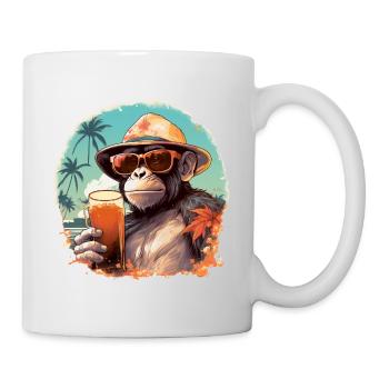 Cooler Affe mit Getränk Lustige Tiere Schimpanse - Tasse - Weiß - Rechts