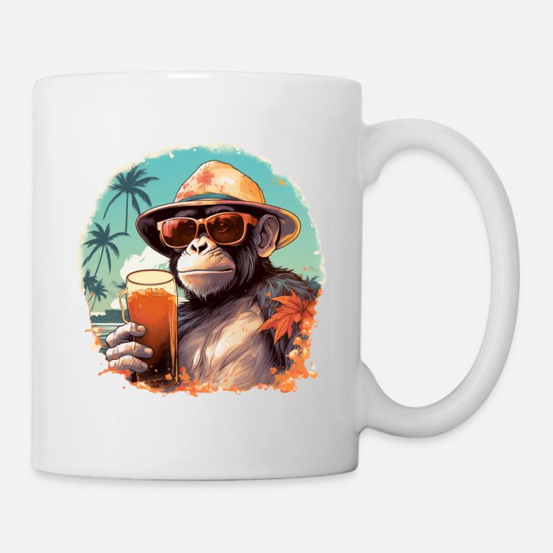 Singe cool avec boisson Drôle d’animaux chimpanzé - Mug blanc - blanc