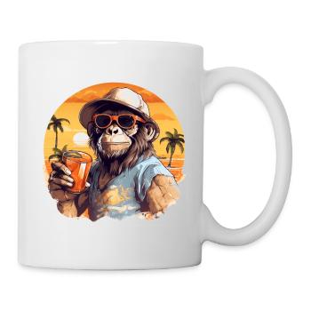 Cooler Affe mit Getränk Lustige Tiere Schimpanse - Tasse - Weiß - Rechts