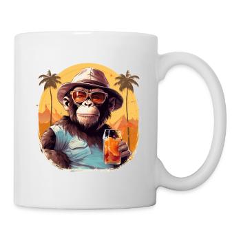 Cooler Affe mit Getränk Lustige Tiere Schimpanse - Tasse - Weiß - Rechts