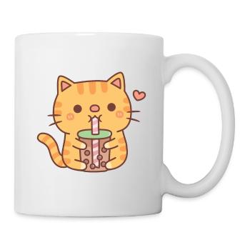 Cute Orange Tabby Cat Loves Drinking Bubble Tea - Mug - white - Right