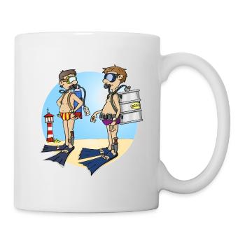 Dessin animé joyeux sur la plongée et la consommation de bière - Mug blanc - blanc - Droite