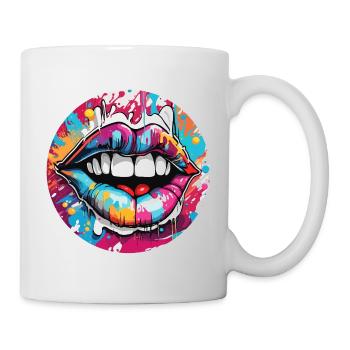 Mund / Lippen / Zähne / Zunge / lächeln / Kuss - Tasse - Weiß - Rechts