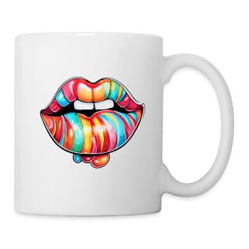 Mund / Lippen / Zähne / Zunge / lächeln / Kuss - Tasse - Weiß - Rechts