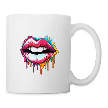 Mund / Lippen / Zähne / Zunge / lächeln / Kuss - Tasse - Weiß - Rechts