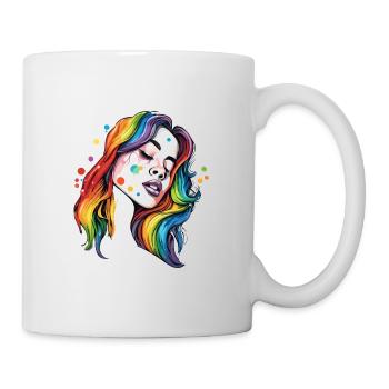 Frau / hübsch / Porträt / buntes Haar / Model - Tasse - Weiß - Rechts
