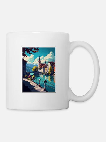 Thun Schweiz Vintage Reiseposter Souvenir - Tasse - Weiß
