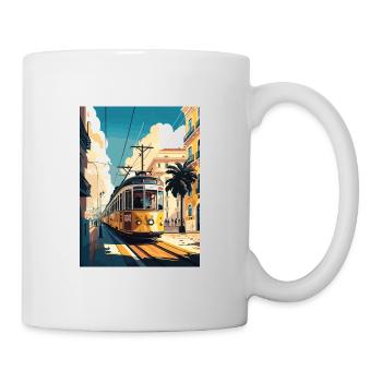 Lisbonne Portugal Tram Vintage voyage affiche WPA Art - Mug blanc - blanc - Droite
