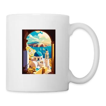Santorin Grèce décoration grec voyage affiche - Mug blanc - blanc - Droite