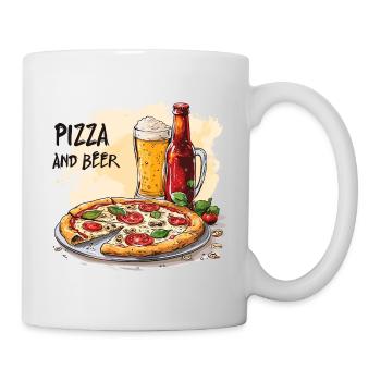Pizza et bière Nourriture Alcool Dictons drôles - Mug blanc - blanc - Droite