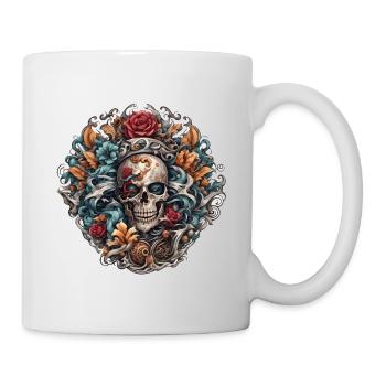 Skull / Totenkopf / Skelett / Gothic / Tattoo - Tasse - Weiß - Rechts