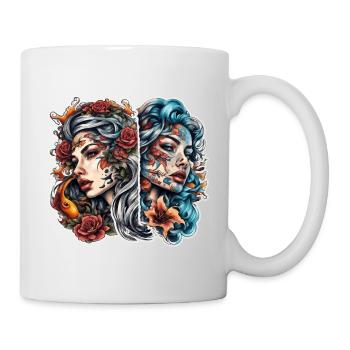 Femme / jolie / portrait / tatouage / modèle - Mug blanc - blanc - Droite