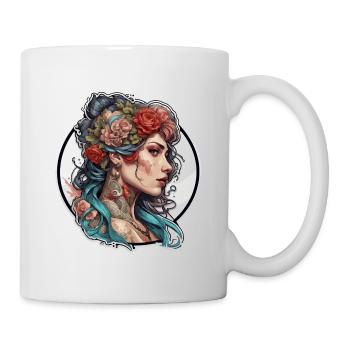 Frau / hübsch / Porträt / Tattoo / Model - Tasse - Weiß - Rechts