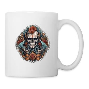 Skull / Totenkopf / Skelett / Gothic / Tattoo - Tasse - Weiß - Rechts