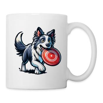 Un border collie joue joyeusement avec un frisbee - Mug blanc - blanc - Droite