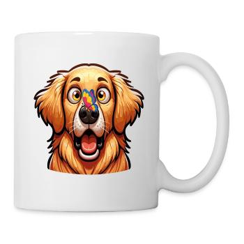 A Labrador dog surprised by a colorful butterfly - Mug - white - Right