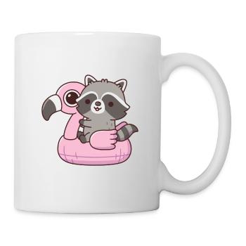 Cute Raccoon On Pink Flamingo Pool Float - Mug - white - Right