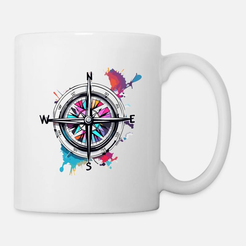 Kompass / Himmelsrichtung / Reisen / Survival - Tasse - Weiß
