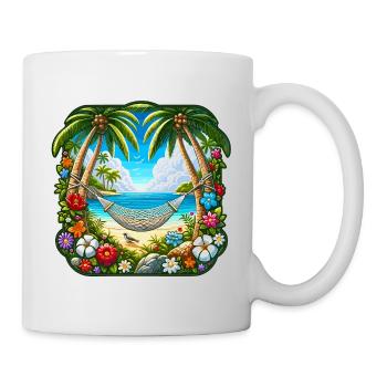 Tropical island with palm trees and hammock - Mug - white - Right