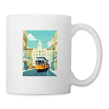 Lisbon Portugal Tram Vintage Travel Poster WPA Art - Mug - white - Right