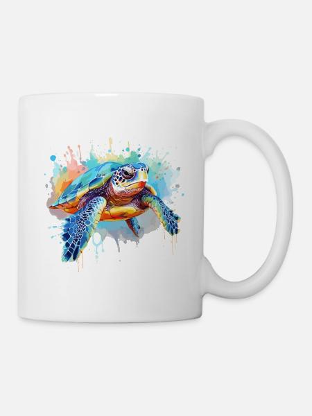 Schildkröte, Aquarellschildkröte, Spritzer - Tasse - Weiß