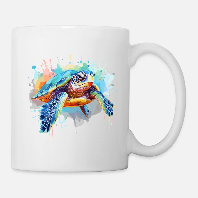 Schildkröte, Aquarellschildkröte, Spritzer - Tasse - Weiß