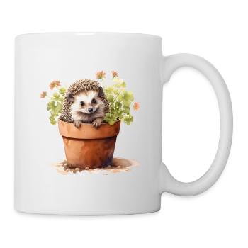 Hérisson dans un pot de fleurs, animal mignon dans un jardin de fleurs - Mug blanc - blanc - Droite
