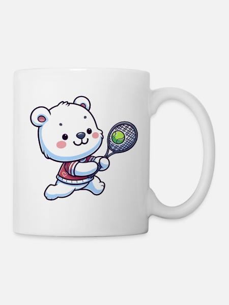 Eisbär Tennisspieler - Lustiger Comic-Spaß auf dem - Tasse - Weiß