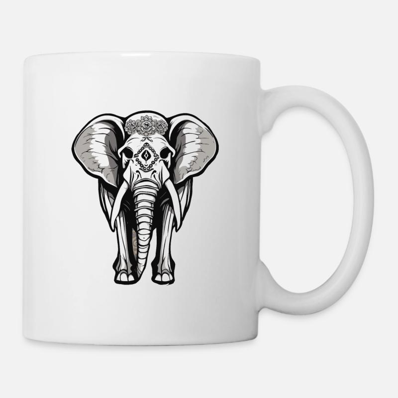 Éléphant / Animal / Oriental / Fleurs / Motif - Mug blanc - blanc