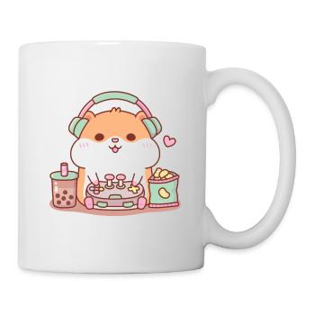 Cute Chubby Hamster Gamer Playing Video Games - Mug - white - Right