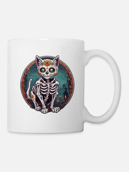 La Catrina/ Tattoo / Mexiko / Tier / Katze - Tasse - Weiß