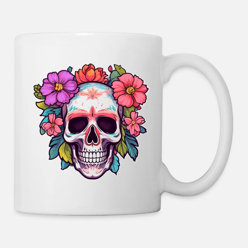 Human Skull & Flowers 30 - Mug - white