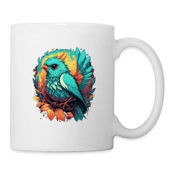 Blauer süßer gezeichneter Vogel - Tasse - Weiß - Rechts