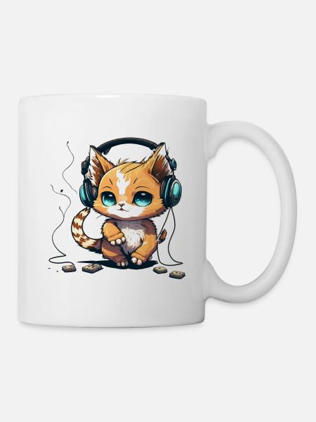 Katze mit Kopfhörern - Tasse - Weiß