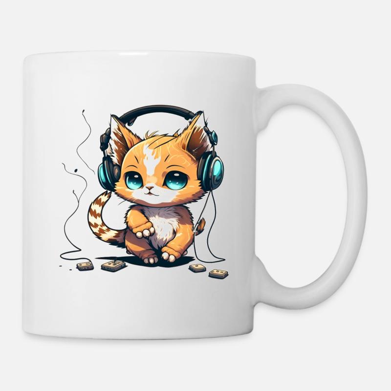 Katze mit Kopfhörern - Tasse - Weiß