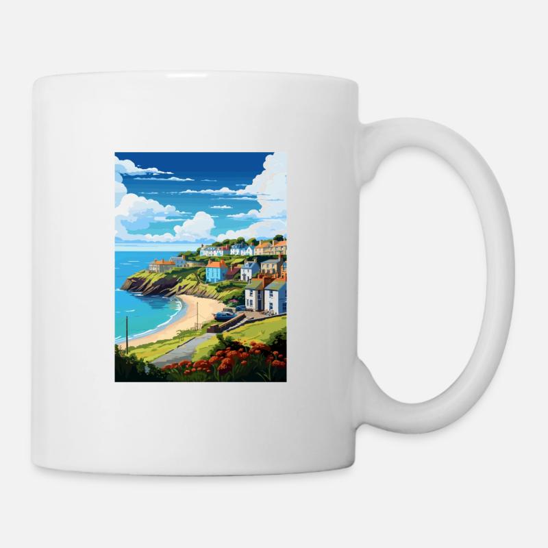 Das Roseland Peninsula Cornwall Reiseposter - Tasse - Weiß