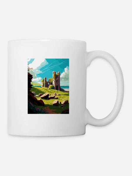 Llansteffan Castle Wales Hangin Reiseposter - Tasse - Weiß