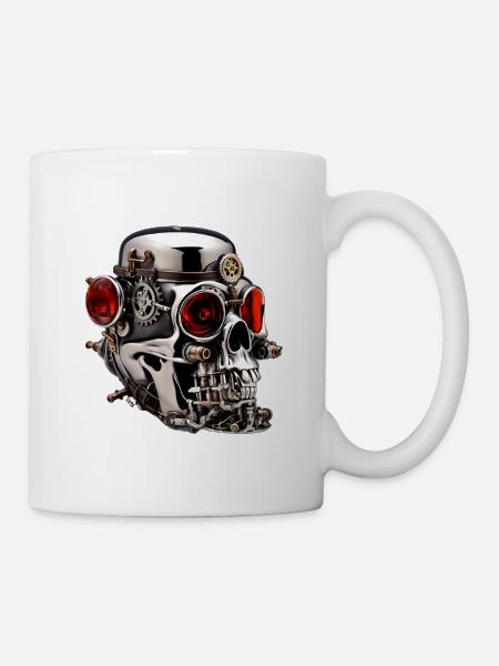 Crâne argenté aux yeux rouges - Mug blanc - blanc