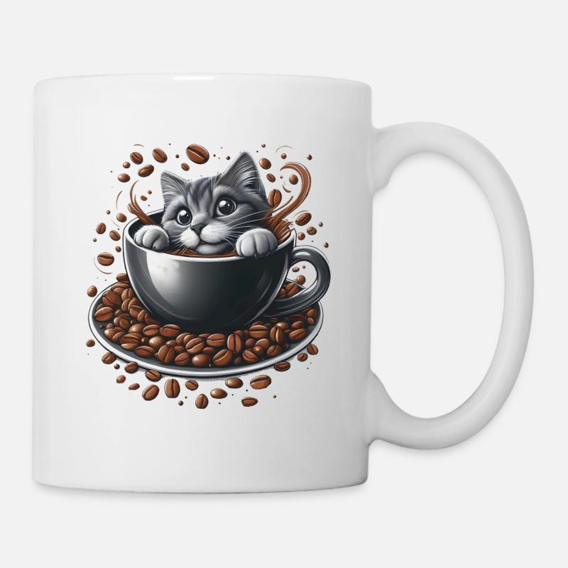 Kaffee-Katze - Tasse - Weiß