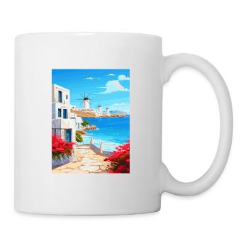 Mykonos Griechenland Dekoration Vintage Reiseposter - Tasse - Weiß - Rechts