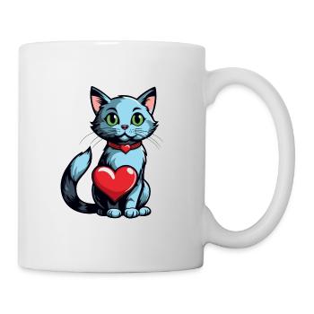Katze Herz - Valentinstag - Tasse - Weiß - Rechts