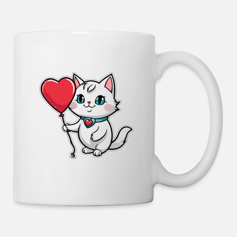 Katze Herz - Valentinstag - Tasse - Weiß