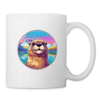 Biber Aquarell Karikatur Kawaii Haustier Tier Farbe - Tasse - Weiß - Rechts