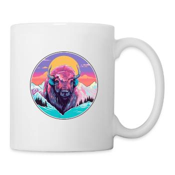 Bison Aquarelle Dessin Animé Kawaii Animal Animal Colorfu - Mug blanc - blanc - Droite