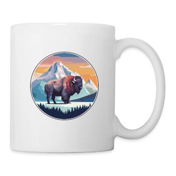 Bison Aquarelle Dessin Animé Kawaii Animal Animal Colorfu - Mug blanc - blanc - Droite
