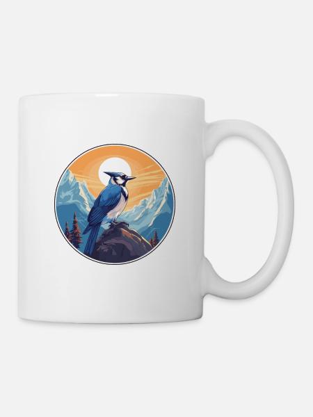 Blauer Eichelhäher Aquarell Karikatur Kawaii Haustier Tier Colo - Tasse - Weiß