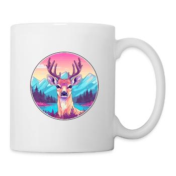 Hirsch Aquarell Karikatur Kawaii Haustier Tier Bunt - Tasse - Weiß - Rechts