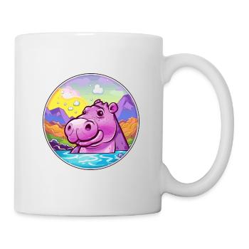 Hippopotame Aquarelle Dessin Animé Kawaii Animal Animal Colorfu - Mug blanc - blanc - Droite