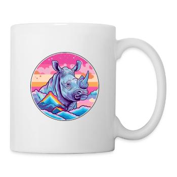Rhino Watercolor Cartoon Kawaii Pet Animal Colorfu - Mug - white - Right